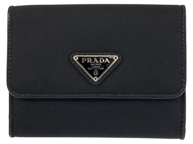 Prada Tessuto Triangle Logo Compact Wallet Black