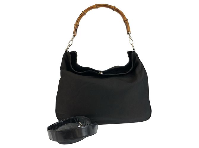 Borsa a tracolla Gucci Bamboo in nylon Nero