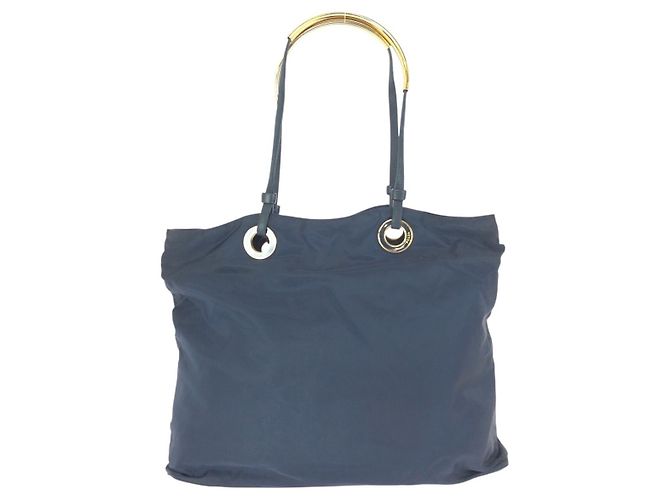 Prada Tessuto Triangle Logo Tote Blue