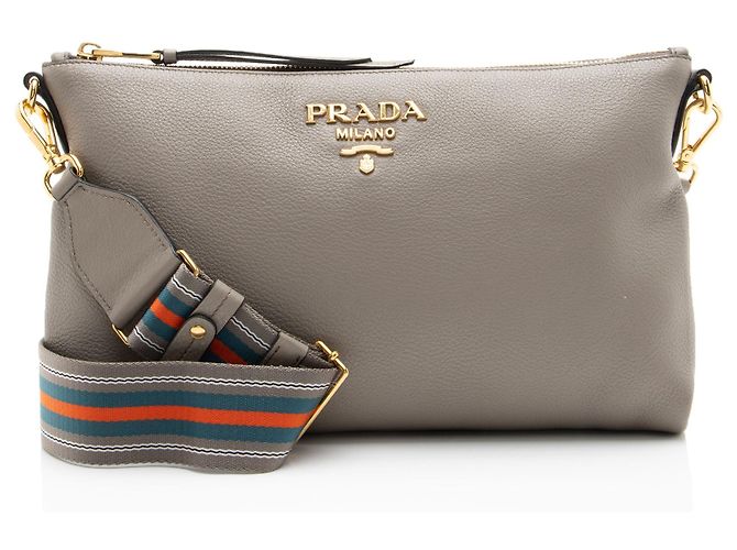 Prada Vitello Phenix Zip Crossbody Cinza