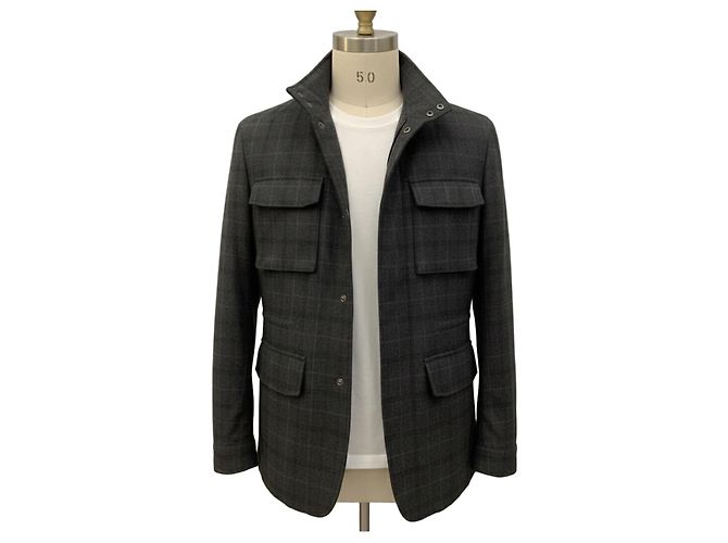 Hackett London Hackett Men's Grey Checked Wool Field Jacket Green