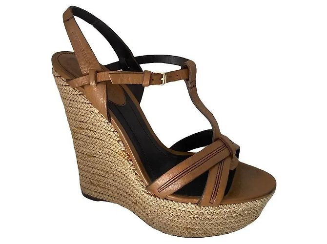 Sandali con zeppa Burberry in pelle marrone