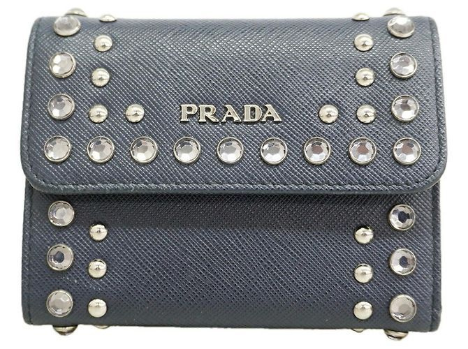 Saffiano Prada Navy Leather Tri-fold Wallet Navy blue