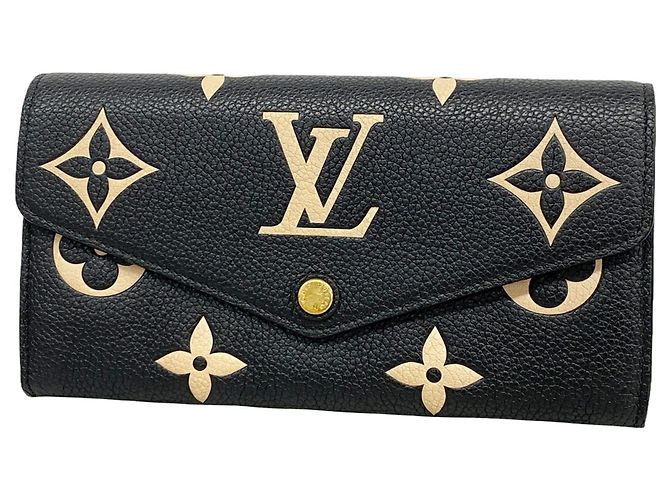 Sarah Louis Vuitton Monogram Empreinte Bicolor Long Wallet Black Beige