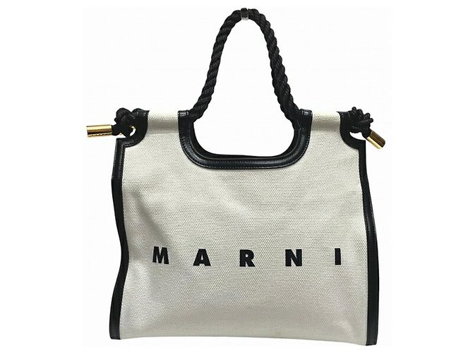 Marni Marcel Canvas Tote Handbag Black White