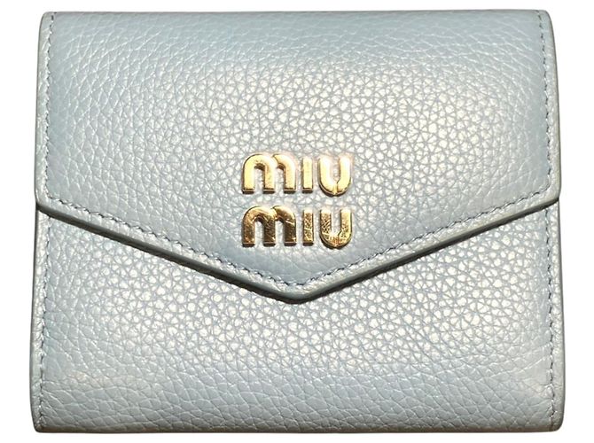 Miu Miu Coin Case Leather in Light Blue Gray