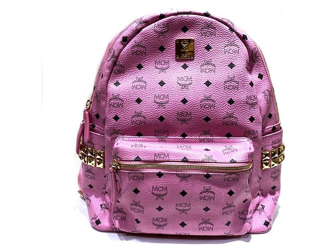 MCM Visetos Studded Backpack in Pink Leather