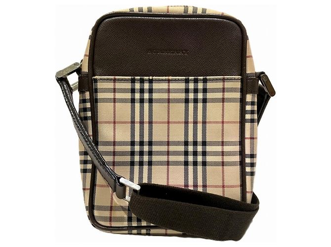 Bolsa de Ombro Burberry Nova Check Canvas Leather Marrom
