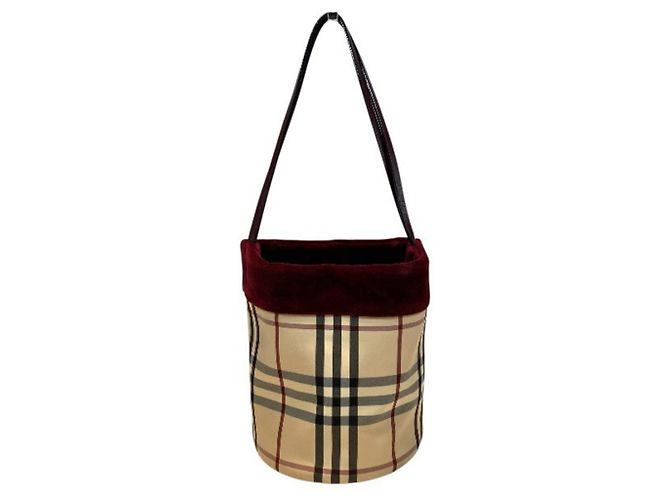 Sac à main Burberry Nova Check Beige Bordeaux