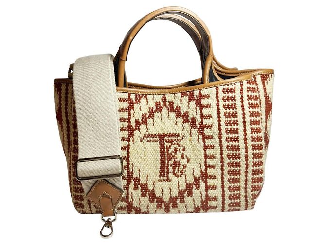 Bolsa de mão Tod's bege de couro e lona