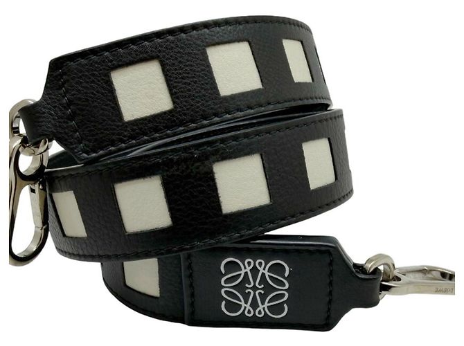 Loewe Anagram Design Leather Bag Strap Black White