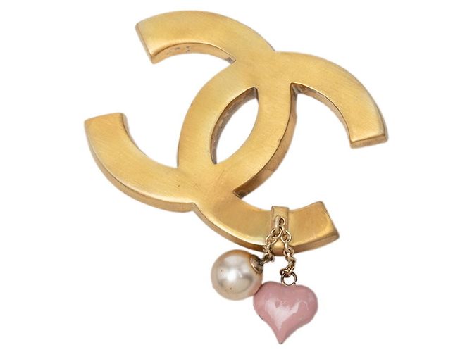 Broche Chanel Coco Mark Motivo Corazón Rosa Dorado