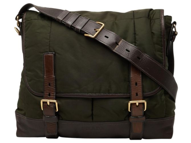 Bolsa Messenger Prada em nylon cáqui e couro Caqui