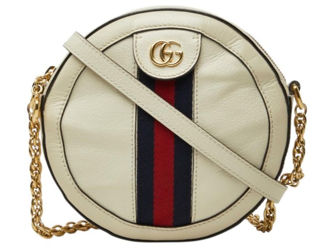 Bolso de hombro Gucci Ophidia Mini Round Double G Web Stripe Blanco
