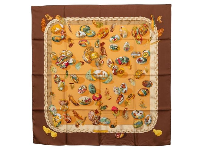 Hermès Hermes Carre 90 Couvee d'Hermes Egg Scarf Marrom Multicor