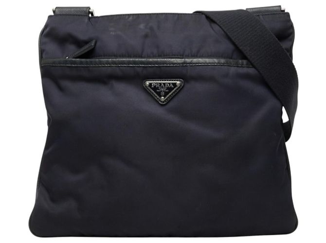Borsa a tracolla Prada con placca logo triangolare Blu navy