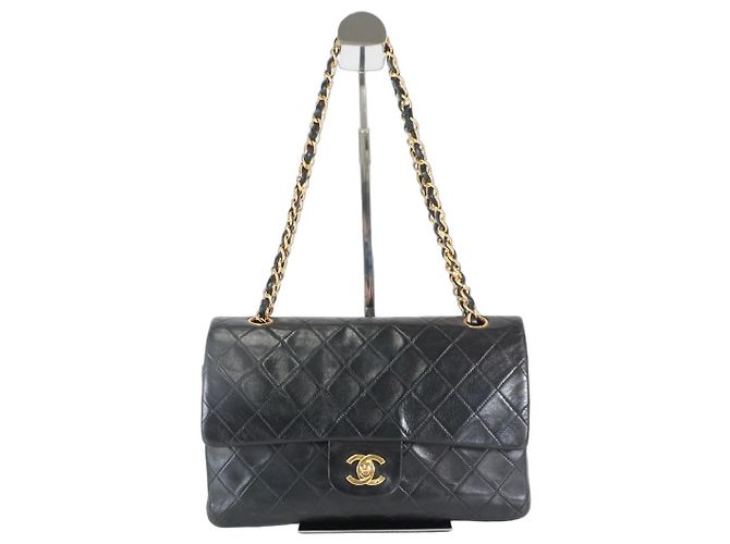 Chanel Vintage Classic Double Flap Quilted Lambskin Medium Noir