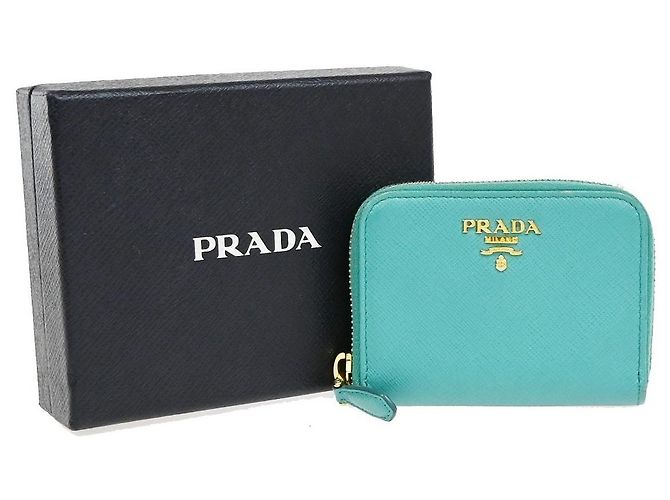 Prada Zip Around Saffiano Leather Small Blue