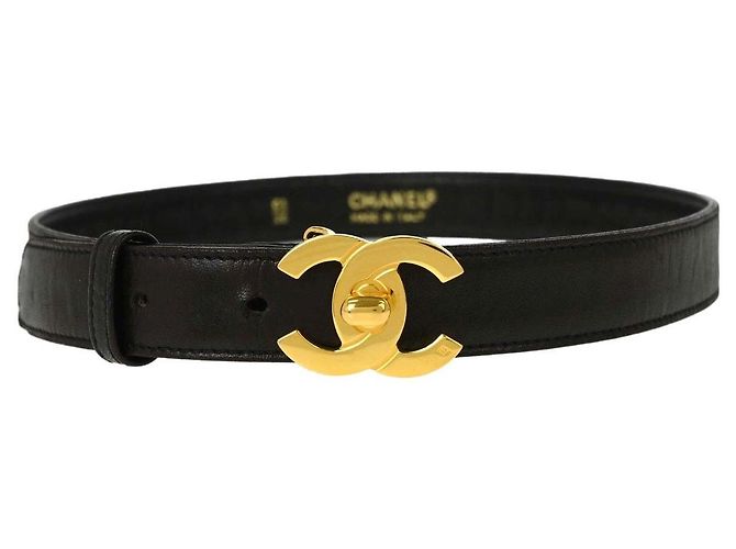 Chanel CC Turnlock Gürtel aus Leder schmal Schwarz