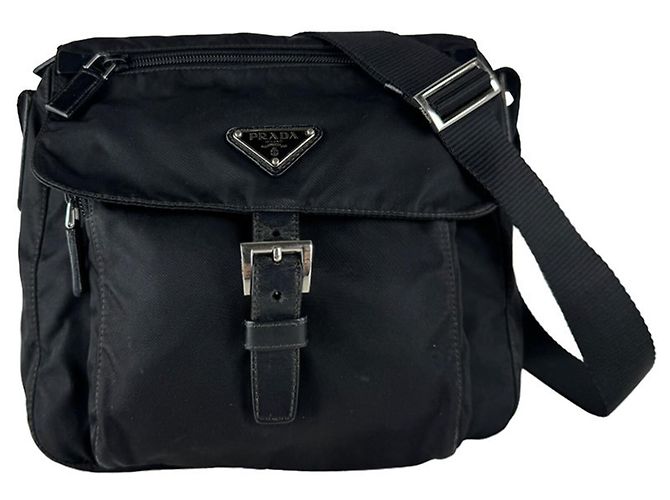 Borsa a tracolla Prada in nylon e pelle Nero