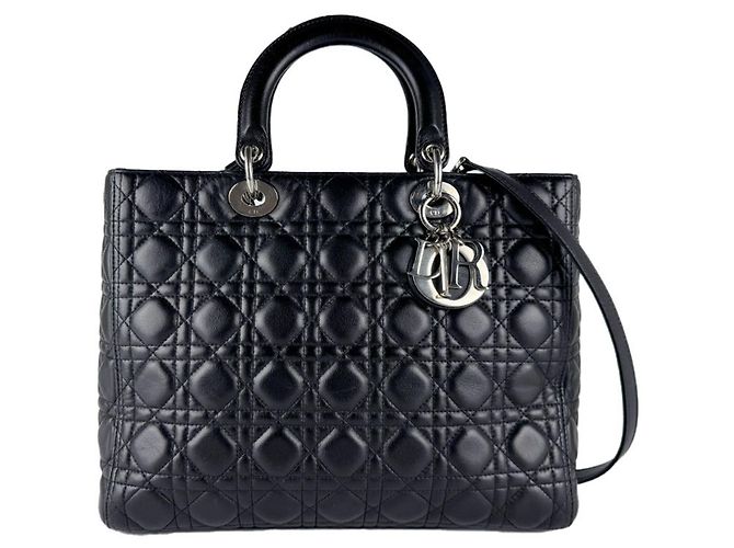 Borsa a mano in pelle nera Christian Dior Nero