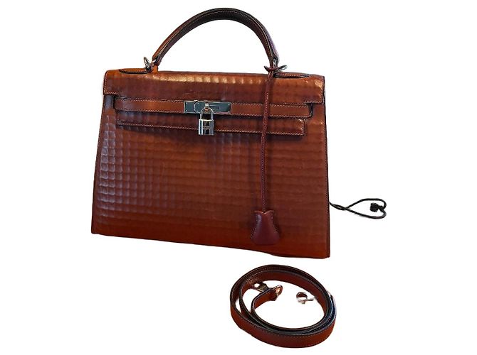 Hermès Kelly 32 Sellier sac à main cuir Waffle Marron