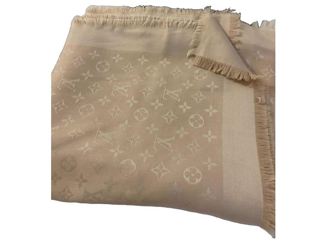 Sciarpa Louis Vuitton Monogram Beige in Seta e Lana