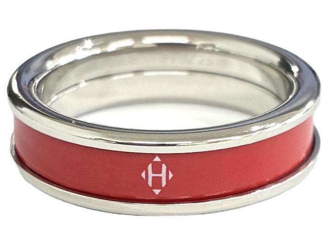 Hermès Anel Hermes Uni Ring PM Metal Ring Prata Vermelho