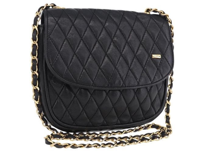 Borsa a tracolla con catena BALLY in pelle nera e oro Auth 201246 Nero