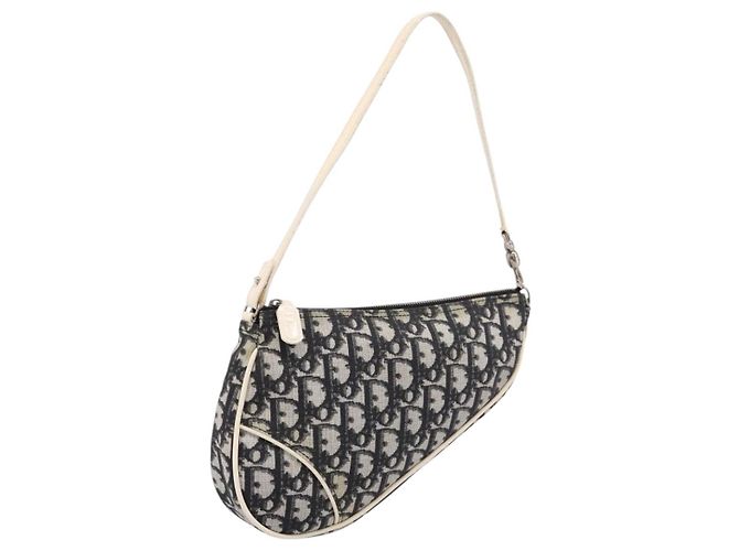 Christian Dior Trotter Saddle Accessory Pouch PVC Black White Auth 201266V