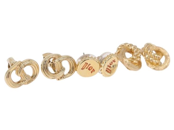 Orecchini Christian Dior metallo set da 3 tono oro Auth SW2810