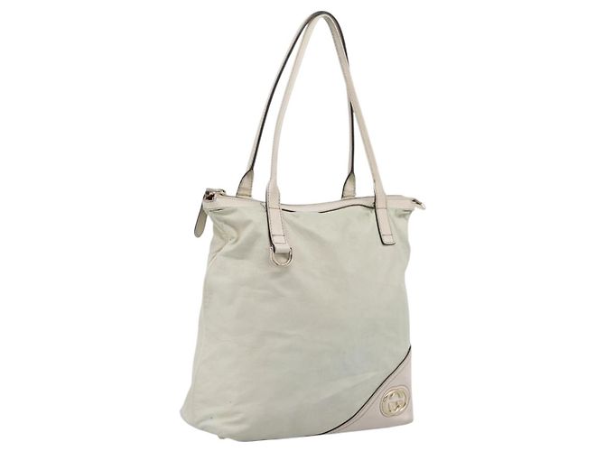 Saco Tote GUCCI Abbey em Couro Branco e Tom Dourado 182492 Auth ti4020