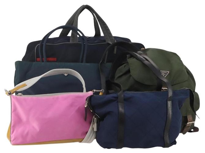 Tote Bag Schultertasche Handtasche PRADA Nylon 5 Set Navy Khaki Auth ti4039 Marineblau