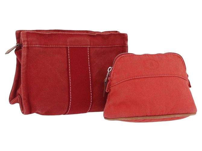 Hermès HERMES Pochette in cotone Set da 2 Rosso Auth ti4025