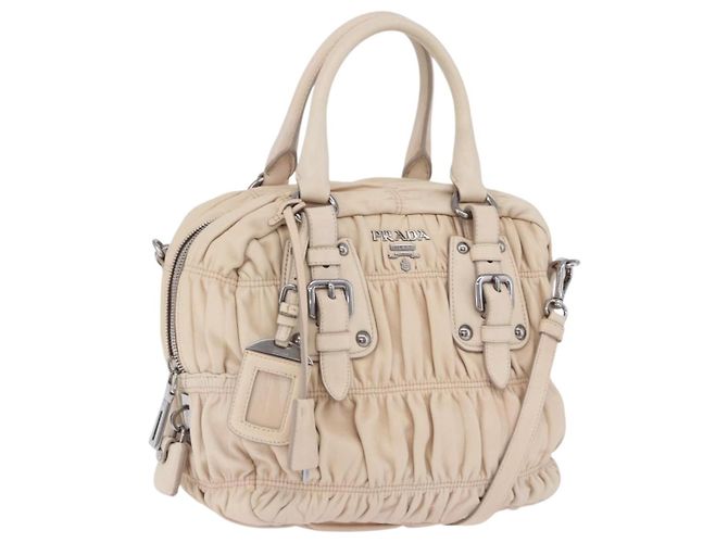 PRADA Gathered Handtasche aus Leder 2way Ivory Silver Auth 203005V Silber Roh