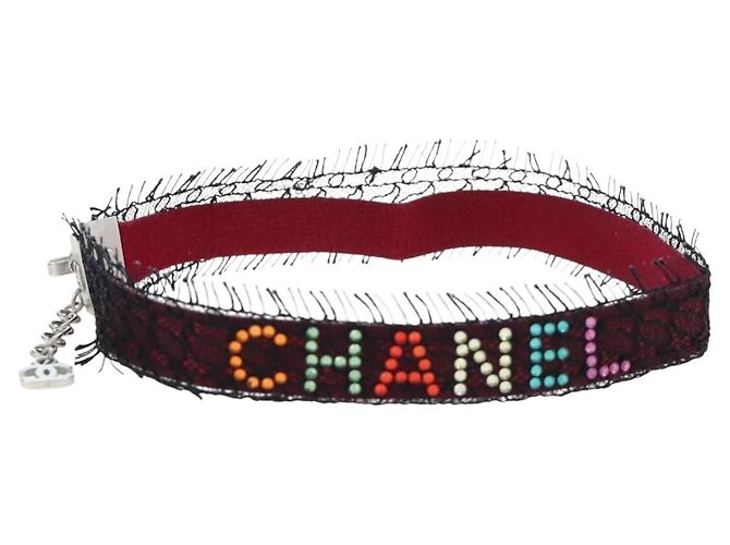 Collar Choker CHANEL de seda Bordeaux CC Auth 197258V Burdeos