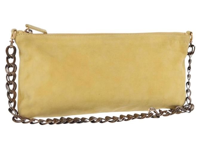 Bolso de hombro con cadena PRADA de gamuza Amarillo Oro Auth 202450 Dorado