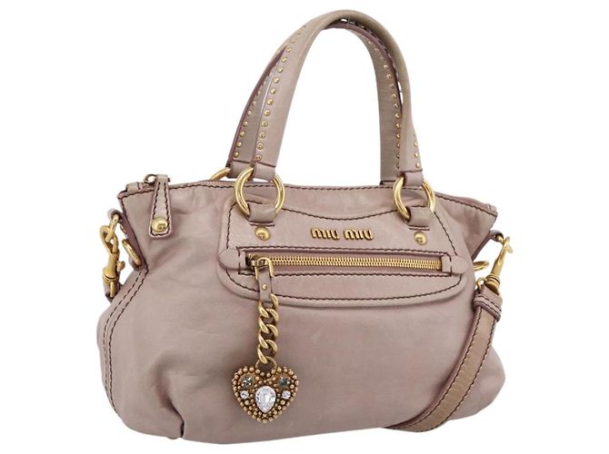 Bolsa Miu Miu Vitellolux em couro 2way Rosa Tom Dourado Auth 202628V