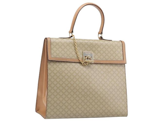Céline Sac à main CELINE Macadam Canvas PVC Beige Gold Auth mr2906 Doré