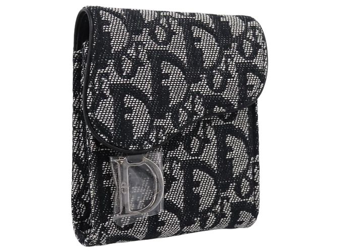 Pouch Saddle Christian Dior Trotter Canvas Grigio Argento Auth 202727V Marrone