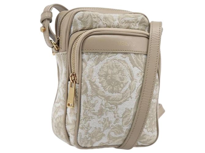 Borsa a tracolla VERSACE Canvas Beige Gold Auth 200702V D'oro