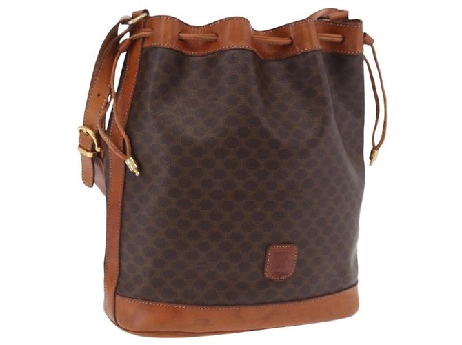 Céline Borsa a tracolla CELINE Macadam Canvas PVC Pelle Marrone Oro Auth 203425 D'oro