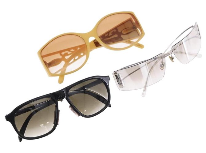 Occhiali da sole Christian Dior MIUMIU PRADA Plastica Set da 3 Nero Argento Auth BA15439 Beige