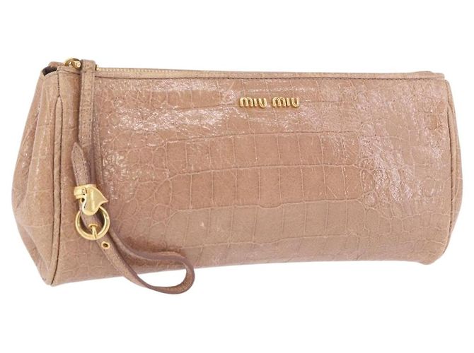 Borsa Clutch Miu Miu Pelle Beige Oro Auth 203407A D'oro