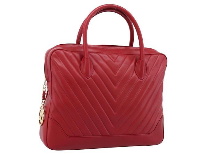 Borsa CHANEL V stitch in pelle d'agnello rossa e oro CC Auth 203141 Rosso D'oro