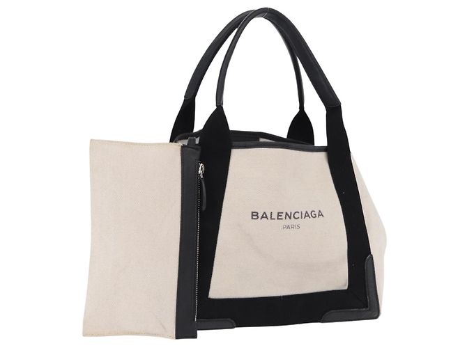Borsa a mano BALENCIAGA Navy Cabas Canvas White Black Auth hk4021 Nero Bianco