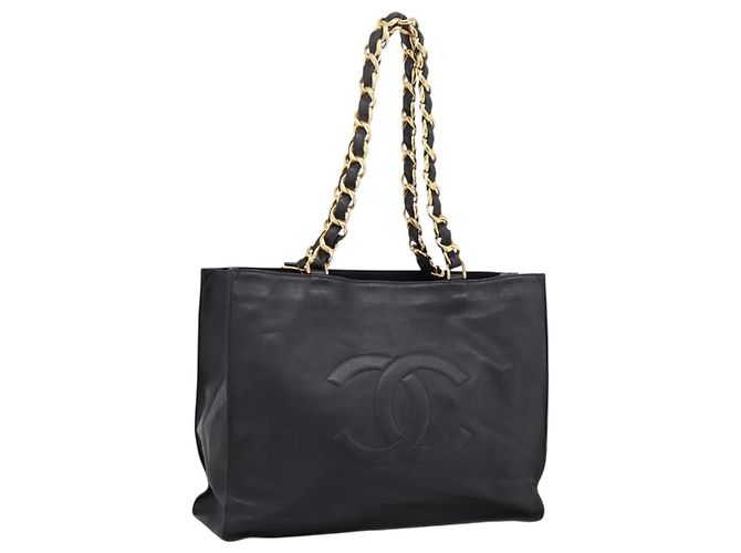 Bolsa de ombro CHANEL COCO Mark Chain em couro preto e dourado CC Auth 203441V