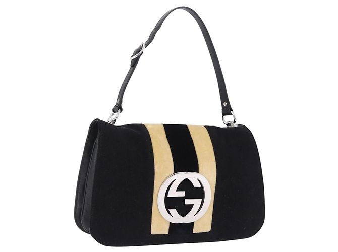 Borsa a Tracolla GUCCI Interlocking G Velluto Nero Argento Auth 193808V