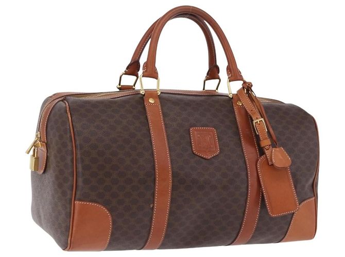 Céline CELINE Macadam Canvas Boston Bag PVC Leder Braun Gold Auth 197668V Golden