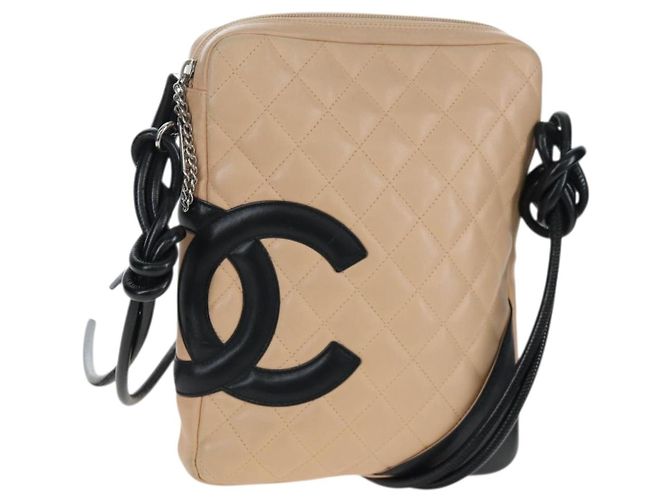 Bolsa de ombro CHANEL Matelasse Cambon Line em couro Beige Silver CC Auth BA15637 Prata Bege